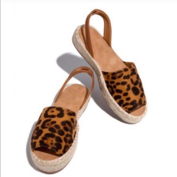 Leopard peep toe espadrilles sling back - Picture 2 of 5